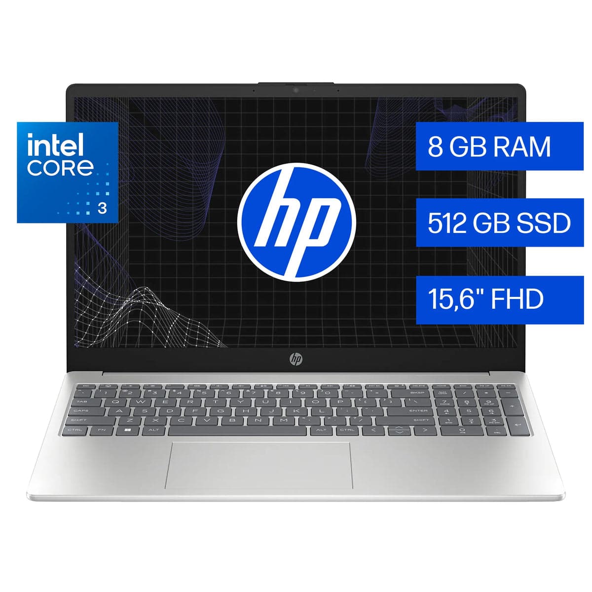 HP 15-FD0331LA 15.6" FHD CORE 3-100U 8GB DDR5 (hasta 16gb) 512 GB PCIe TECL SP + NUM WIN 11H SILVER GARANTIA 12 MESES